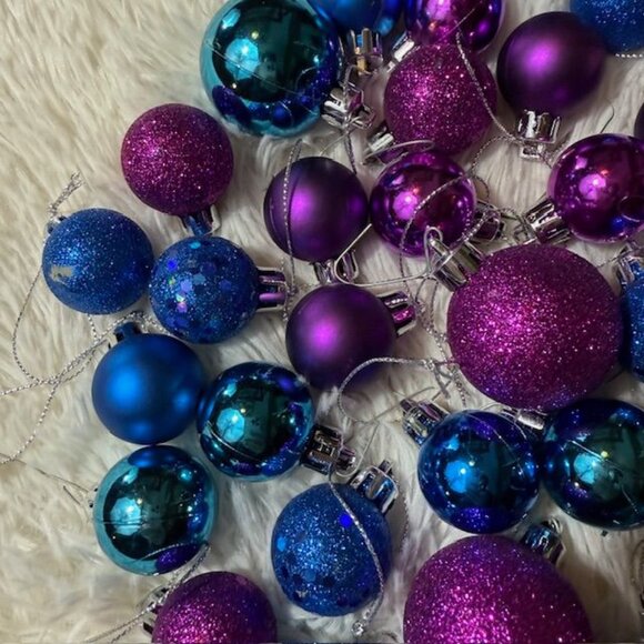 47pc Blue Purple Teal Magenta Matte & Sparkle Break Resistant Ornament Set - Picture 5 of 12